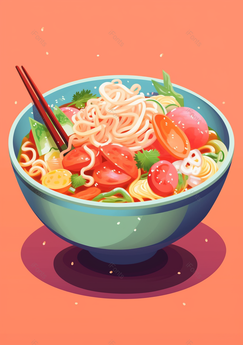 红色番茄面条鸡蛋素菜筷子背景,插画/手绘图,插画/手绘图库,插画/手绘图下载,插画/手绘